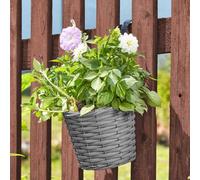 Smart Garden 20cm 8 Inch Rattan Effect Hanging Pot Basket Slate Grey Planter