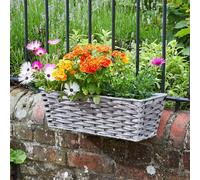 Smart Garden 19" Rattan Effect Wall Fence Balcony Grey Planter Trough Basket, JNS_470830
