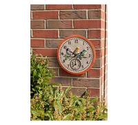 Smart Garden Outside In Birdwood Thermometer & Wall Clock 12" in Orange, Polyresin | Charlies