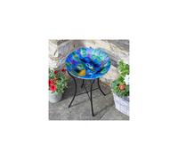 Smart Garden Decorative Hand Painted PEACOCK Glass Birdbath on Stand
