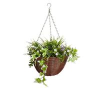 Smart Garden Faux Décor Easy Artificial Purple & White Round Plastic Hanging Basket, 30Cm