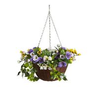 Smart Garden Faux Décor Pansy Artificial Purple & Yellow Round Plastic Hanging Basket, 30Cm