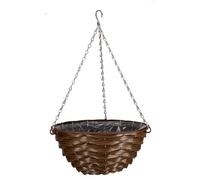 Smart Garden Faux Rattan Brown Round Plastic Hanging Basket, 35Cm