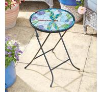 Smart Garden Glass Folding Table With Hand Painted Dragonfly Design 35.5 X 35.5 X 50Cm