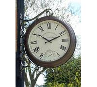 15" Large Outdoor Garden Station Wall Clock Double Sided Bracket Copper Effect