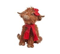 Smart Garden Hairy Hattie Highland Cow Plush Christmas Decoration - 28cm Festive Soft Toy with Red Scarf