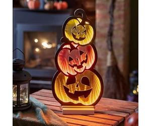 Smart Garden Infinity Pumpkin Stack Light - 40cm LED Halloween Decoration with Triple Jack O’Lantern Design - Infinity Mirror Effect Light Up Indoor Display