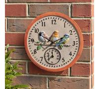 Smart Garden Outside In Birdwood Thermometer & Wall Clock 12" in Orange, Polyresin | Charlies