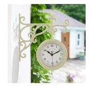 Antique Cream Station Clock & Thermometer Wall Mounted Outdoor Garden Accessory