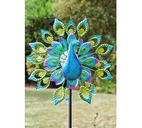 Smart Garden Solar Powered Hand Painted Peacock Wind Spinner