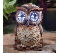 Smart Garden Solar Powered Owl LED Garden Ornament with Blinking Eyes, Brown Resin, Weather-Resistant, 19 x 14 x 14 cm