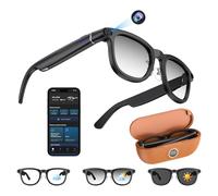 Smart Glasses with Camera and Charging Case, 8MP 1200P HD Camera Recording Glasses for Photo Video Audio, Real-Time Translation, AI Voice Assistant - Photochromic Lenses for Travel & Vlogging (Brown)
