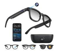 Smart Glasses with Camera and Charging Case, 8MP 1200P HD Camera Recording Glasses for Photo Video Audio, Real-Time Translation, AI Voice Assistant - Photochromic Lenses for Travel & Vlogging (Black)