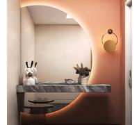 Smart Half Circle LED 100cm/120cm-Anti-Fog Wall Mounted Makeup & Bathroom, Backlit 3-Color Dimmable, Frameless Modern Decorative for Bedroom, Living Room, Entryway, Explosion-Proof Glass(100cm)
