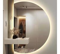 Smart Half Circle Mirror, Large Defogging Makeup Wall Mounted Mirror, LED Backlit Bathroom Half Moon Mirror, Decorative Mirror 3-Color Light Dimmable for Bathroom Living Room Bedroom (77*110cm)