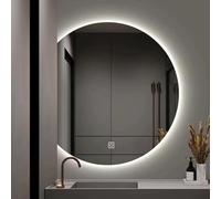 Smart Half-Moon Backlit Bathroom Mirror - 3 Color Light Chan Defogr Time & Temperature Display Dual Touch Controls Stepless Dimming 70x80cm