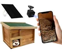 Smart Hedgehog House with HD Camera - Solar-Powered Wi-Fi Wildlife Box with Night Vision & Audio, Live Stream to Phone, Weatherproof Wooden Hedgehog Shelter, Eco Gift for Nature Lovers