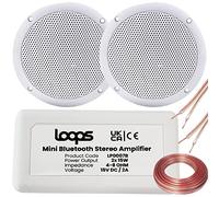 SMART HOME Bluetooth Amplifier & 2x Moisture Resistant Ceiling Speaker Kit - Compact HiFi Mini/Micro Amp - Bathroom/Kitchen Audio Music Player System - Loops
