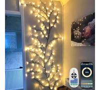 Smart Home Decor Twig Lights: 2.3M 144 LED Willow Vine Twig Wall Lights with App & Remote Control, Music Sync - DIY Dimmable Timmer Willow Rree Light Decorations for Bedroom Wall Christmas- Warm White