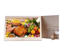 Smart home decoration: 12-inch multi-functional metal electronic photo album, video and music playback, real-time calendar, USB flash drive plug and play (Color : Gold)