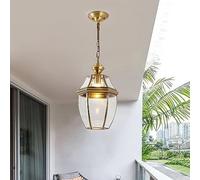 Smart Home,European Style Clear Frosted Glass Lampshade Outdoor Pendant Light - Creative Gold Finish Brass Hanging Lamp for Yard Exterior - Waterproof