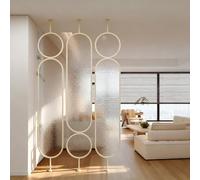 Smart Home Gadgets, Modern Room Divider Post,Privacy Screens Room Partition Post with Tempered Glass,Cream Decorative Ripple Freestanding Metal Room Divide