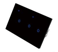 Smart Home Touch Switch with WiFi, Glass Panel, Voice Control Remote For Home App, 3 Gang, Black