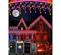 Smart Icicle Christmas Lights Colour Changing, 20M Dynamic DIY LED Icicle Lights Decorations Outdoor 598 LED App Remote Control Curtain String Lights for Party Room Holiday Eaves Yard Decor