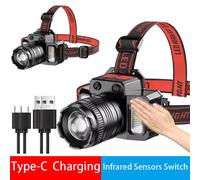 Smart Induction White Light LED Headlight Zoom USB Charging Sensor LED Headlamp Outdoor Multi-Function Head Torch Lantern Lamps