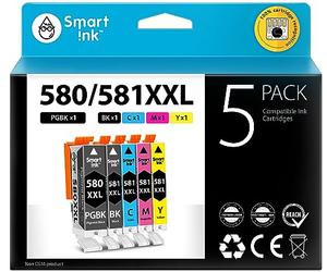 Smart Ink Compatible Ink Cartridge Replacement for Canon PGI 580 XXL CLI 581 High Yield 5 Pack Combo to use with Canon Pixma TS705 TS6151 TS6251 TS9550 TS9551C TR7550 TS6150 (PGBK & B/C/M/Y)