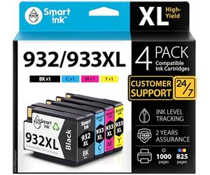 Smart Ink Compatible Ink Cartridge Replacement for HP 932XL 933XL 932 XL 933 High Yield (BK & C/M/Y 4 Combo pack) to use with Officejet 6100 6600 6700 7110 7510 7610 7612 7620