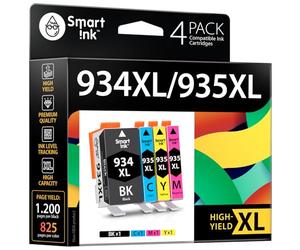 Smart Ink Compatible Ink Cartridge Replacement for HP 934XL 935XL 934 XL 935 (BK & C/M/Y 4 Pack Combo) for Officejet 6220 6812 6815 6820 Officejet Pro 6230 6830 6835