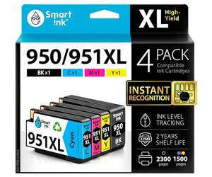 Smart Ink Compatible Ink Cartridge Replacement for HP 950XL 951XL 950 XL 951 High Yield 4 Pack Combo to use with Officejet Pro 8600 8100 8610 8620 8630 8640 8660 8615 (Black Cyan Magenta Yellow)