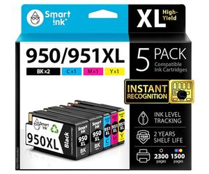 Smart Ink Compatible Ink Cartridge Replacement for HP 950XL 951XL 950 XL 951 High Yield (5 Pack Combo) to use with Officejet Pro 8600 8100 8610 8620 8630 8640 8660 8615 (2 Black Cyan Magenta Yellow)