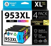 Smart Ink Compatible Ink Cartridge Replacement for HP 953XL 953 XL 4 Multipack (Black XL & C/M/Y) with Advanced Chip Technology to use with HP Officejet pro 7720 7730 7740 8710 8715 8720 8725 Printer