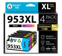 Smart Ink Compatible Ink Cartridge Replacement for HP 953XL 953 XL 4 Multipack (Black XL & C/M/Y) with Advanced Chip Technology to use with HP
