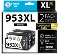 Smart Ink Compatible Ink Cartridges Replacement for HP 953XL 953 XL 2 Multipack (2 Black XL Pack) with Advanced Chip Technology to use with HP Officejet pro 7720 7730 7740 8710 8715 8720 8725 Printer
