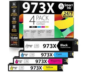 Smart Ink Compatible Ink Cartridges Replacement for HP 973X 973 973XL 4 Combo Pack (Black & Cyan, Magenta, Yellow) to use with HP PageWide Pro 477dw 577dw 452dw 477dn 452dn 577z 552dw P55250dw Printer
