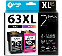 Smart Ink Re-manufactured Ink Cartridge Replacement for HP 63XL 63 XL (Black & Color 2 Combo Pack) use with Deskjet 1110 1112 2130 3630 3632 Envy 4510 4516 4520 4522 4525 Officejet 3830 4650 4655 5220