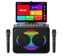 Smart Karaoke Machine with 14.0'' Touch Screen, Lyrics Display & Pre-Install Karaoke APP, Up to 600W Party Speaker and Dual Wireless Mics, Portable for Home & Outdoor