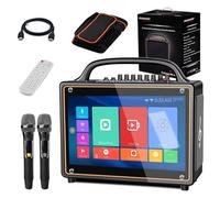 Smart Karaoke Machine with Lyrics Display, 14 Inch IPS Touch Screen, Two Wireless Microphones, Portable Bluetooth Speaker PA System for Home Outdoor Party