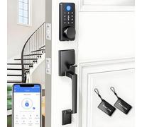 Smart Keyless Entry Door Lock Set w/Front Door Handle, 0.1s Fingerprint Biometric Unlock, Auto Lock, APP Remote/Passcodes/Cards Control, Keypad Deadbolt, Easy Install for Entry Bedroom