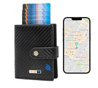 SMART LB Anti-Lost Bluetooth Wallet Tracker，Trackable Wallet for Men with Aluminum Cardholder Mens Slim, Carbon Black, Minimalist