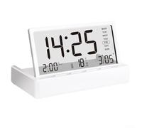 Smart LCD Folding Alarm Clock with Date and Temperature Display, Digital Table Clock with Power Saving Mode for Home Office Desk, White