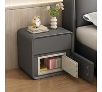 Smart Leather Nightstand with Safe, Solid Wood Side Table with Der, No Assembly Required, Sto End Table for Bedroom (Black, 50cm/19.6in)