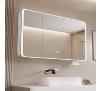 Smart LED Aluminum Bathroom Mirror with Anti-Fog HD Wall-Mounted Medicine Cabinet Modern Touch Switch Design Storage & Paper Extraction Stylish Alloy Wall Cabinet.