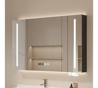 Smart LED Bathroom Cabinet - Wall-Mounted Vanity Mirror with Anti-Fog Feature Three-Color Lights Time & Temperature Display and Tissue Holder - Stylish & Functional Home Decor.