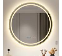Smart LED Bathroom Mirror 3-Color Dimmable Break-Resistant Round Design Anti-Fog Framed Gold Finish 70x70 cm with Timer - Illuminated Wall Mirror