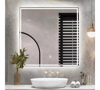 Smart LED Bathroom Mirror 70x70cm - Wall-Mounted Makeup Mirror with Bluetooth Defogging Human Body Induction Square Design for Elegant Home Décor