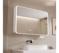 Smart LED Bathroom Mirror with Storage Anti-Fog HD Wall-Mounted Medicine Cabinet Modern Alloy Design Touch Switch & Paper Extraction Hole Stylish & Functional.